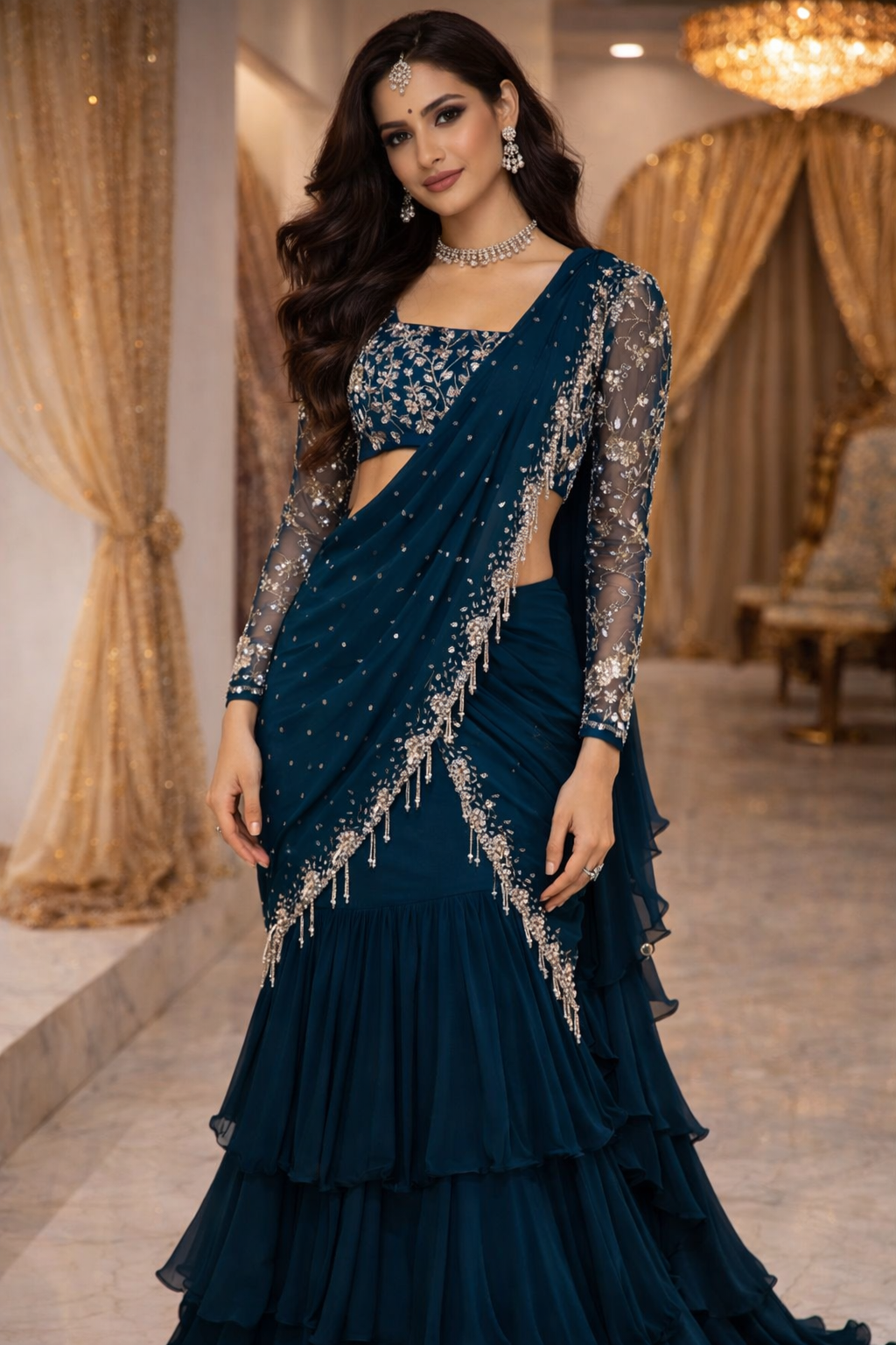 Neelmaani Draped Ruffle Saree